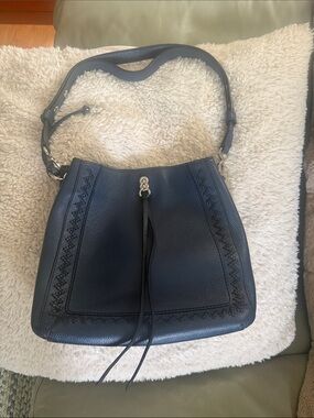 Brighton Navy Blue Pebbled Leather Shoulder Bag with Tassel